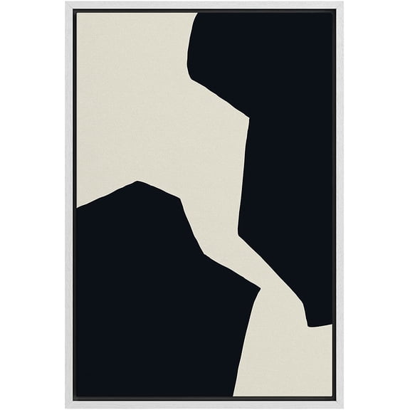 PixonSign Framed Canvas Print Wall Art Duotone Geometric Mid-Century Dark Ink Blots Abstract Shapes Illustrations Modern Art Boho Decorative Chic for Living Room, Bedroom, Office - 24"x36" WHITE