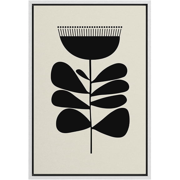 PixonSign Framed Canvas Print Wall Art Duotone Geometric Retro Vintage Dark Flower Abstract Shapes Illustrations Modern Art Boho Decorative Chic for Living Room, Bedroom, Office - 16"x24" WHITE