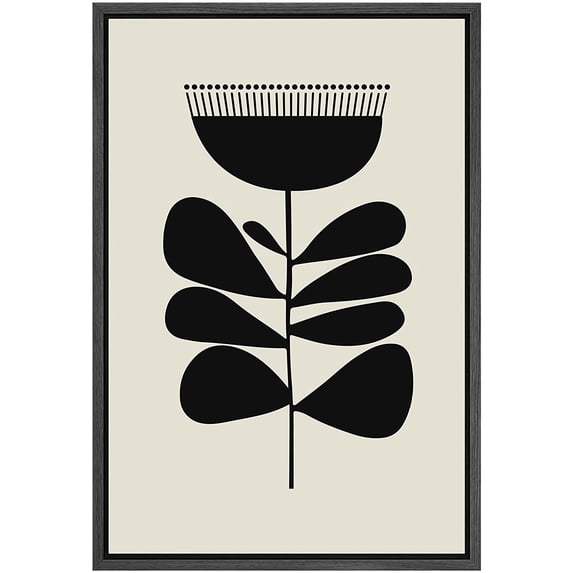 PixonSign Framed Canvas Print Wall Art Duotone Geometric Retro Vintage Dark Flower Abstract Shapes Illustrations Modern Art Boho Decorative Chic for Living Room, Bedroom, Office - 24"x36" BLACK