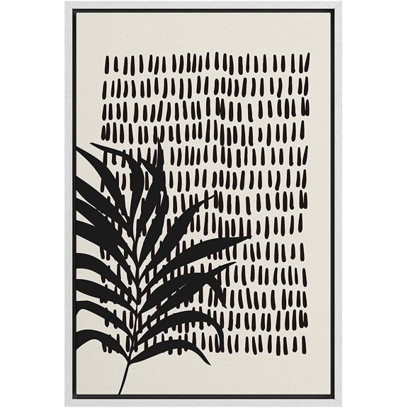 PixonSign Framed Canvas Print Wall Art Duotone Jungle Leaf Minimal Stripe Landscape Abstract Shapes Illustrations Modern Art Boho Decorative Chic for Living Room, Bedroom, Office - 16"x24" WHITE