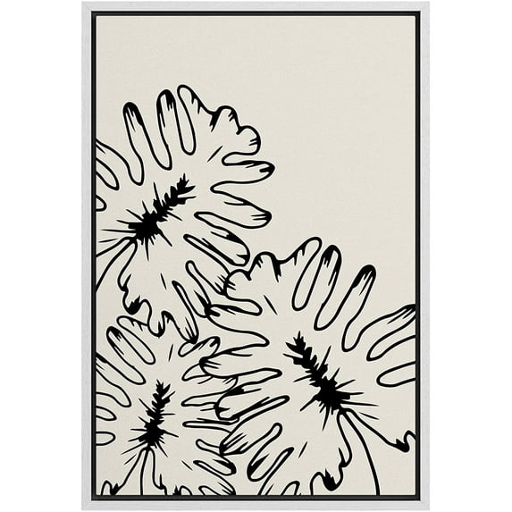 PixonSign Framed Canvas Print Wall Art Duotone Minimal Chic Dark Tropical Leaf Collage Nature Wilderness Illustrations Modern Art Boho Decorative for Living Room, Bedroom, Office - 16"x24" WHITE