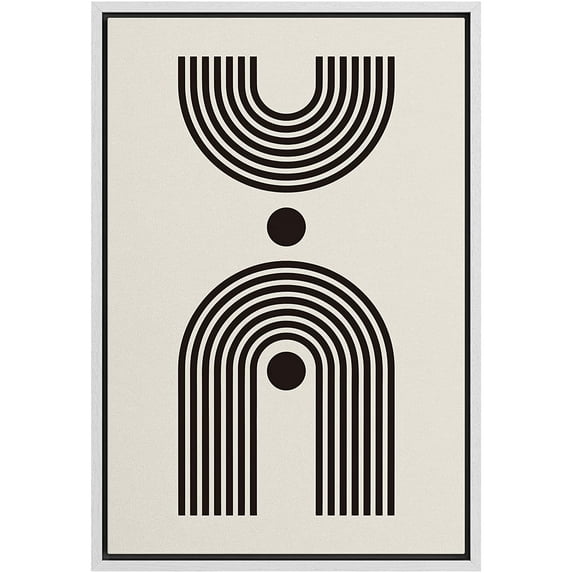 PixonSign Framed Canvas Print Wall Art Duotone Minimal Vintage Geometric Collage Abstract Shapes Illustrations Modern Art Boho Decorative Chic for Living Room, Bedroom, Office - 16"x24" WHITE
