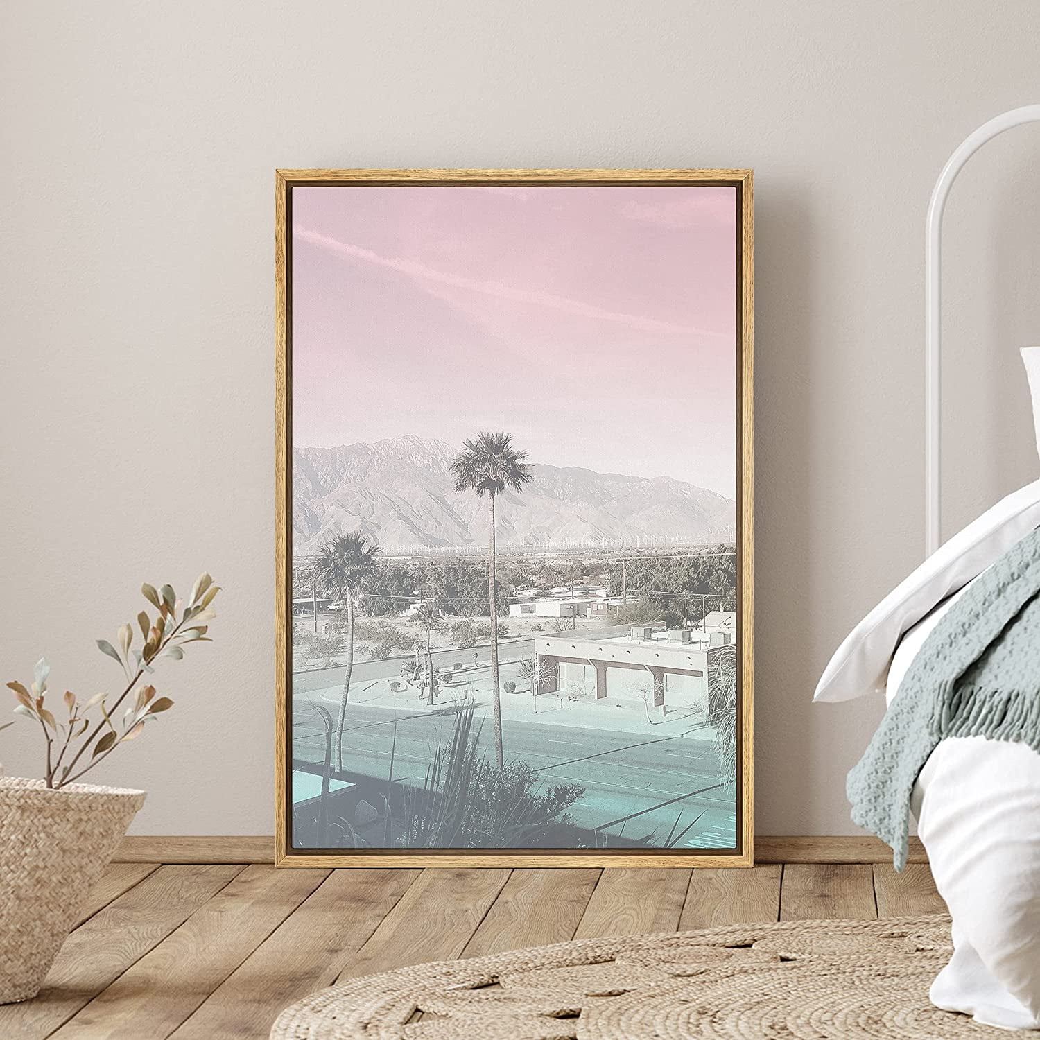 PixonSign Framed Canvas Print Wall Art Duotone Pink & Teal Beach Desert ...