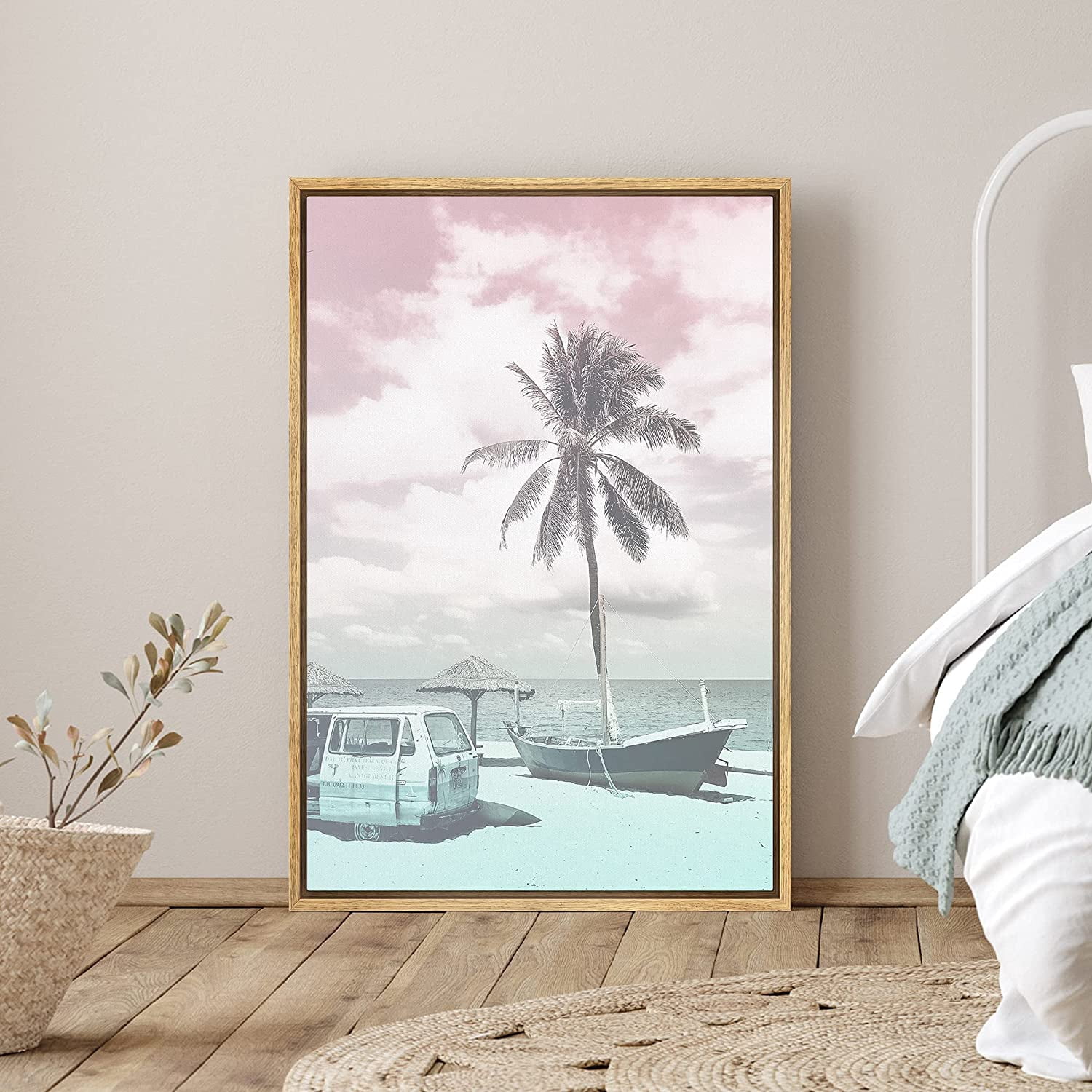 PixonSign Framed Canvas Print Wall Art Duotone Pink & Teal Beach ...