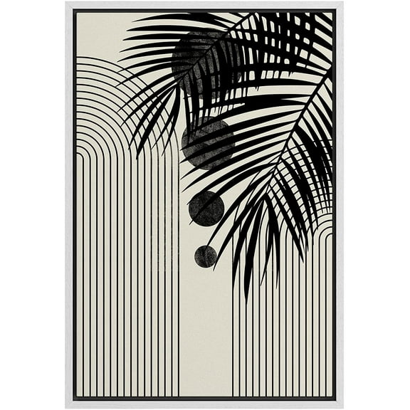 PixonSign Framed Canvas Print Wall Art Duotone Tropical Mid-Century Leaf Collage Abstract Shapes Illustrations Modern Art Boho Decorative Chic for Living Room, Bedroom, Office - 16"x24" WHITE