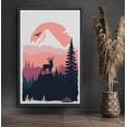 thumbnail image 1 of PixonSign Framed Canvas Print Wall Art Elk Overlooks Orange Mountains Animals Wilderness Illustrations Modern Art Rustic Landscape Relax/Calm Warm Boho Decor for Living Room, Bedroom - 24"x36" Black, 1 of 5