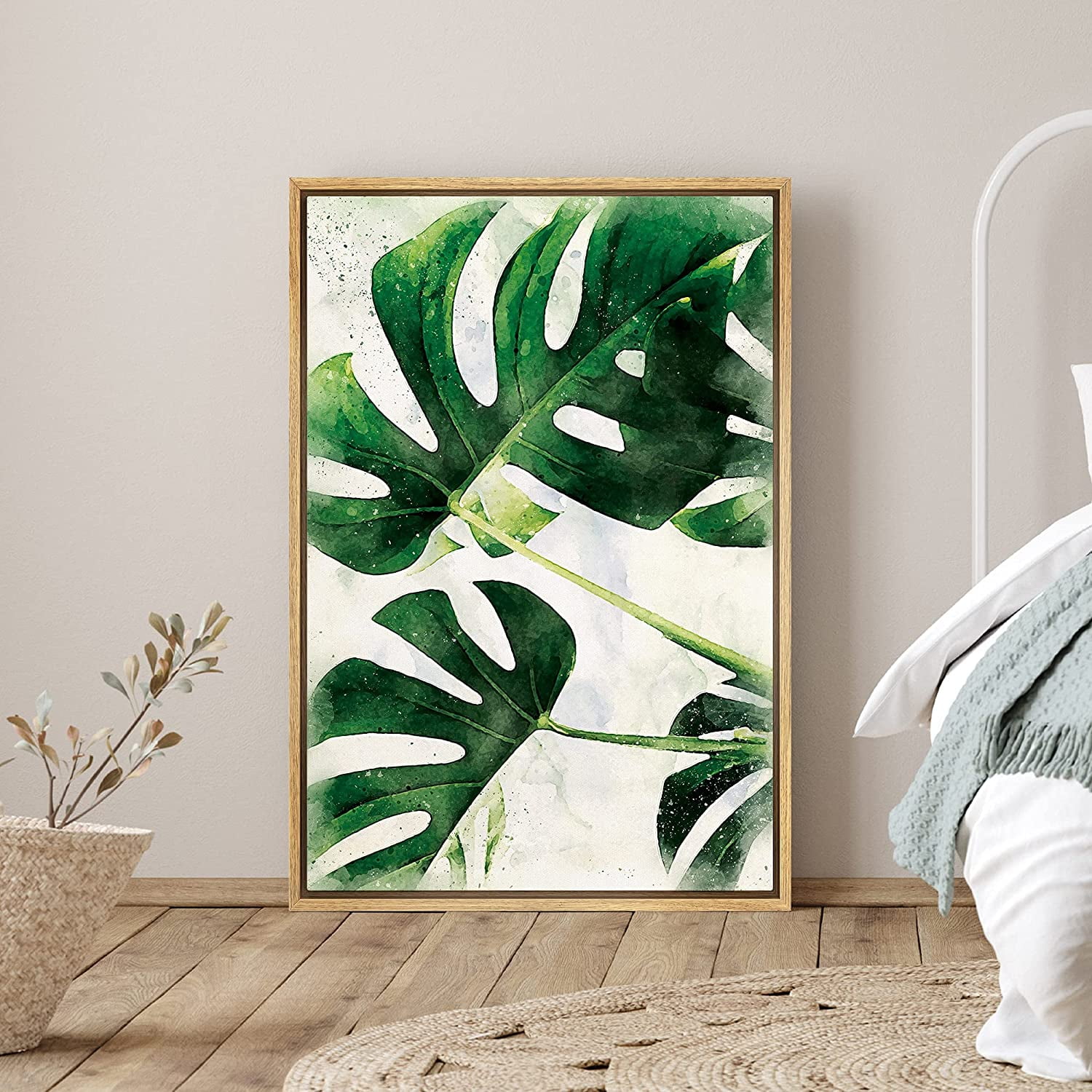 PixonSign Framed Canvas Print Wall Art Faded Monstera Leaf Trio Nature ...