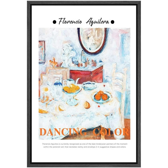 PixonSign Framed Canvas Print Wall Art Florencio Aguilera Still Life Kitchen Breakfast Classic Vintage Illustrations Fine Art Decorative Multicolor for Living Room, Bedroom, Office - 16"x24" BLACK