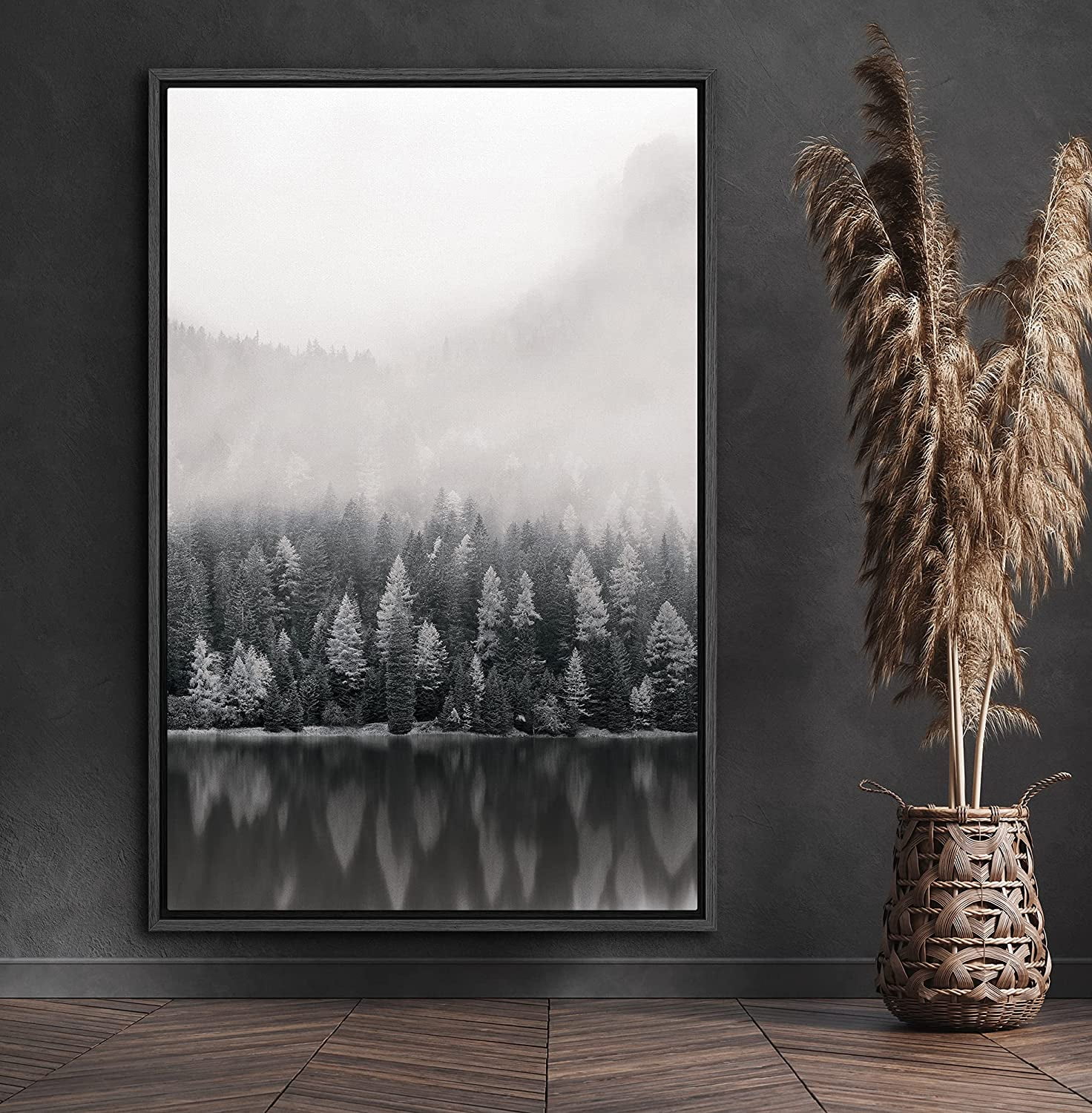 PixonSign Framed Canvas Print Wall Art Forest & Lake Reflection Nature ...