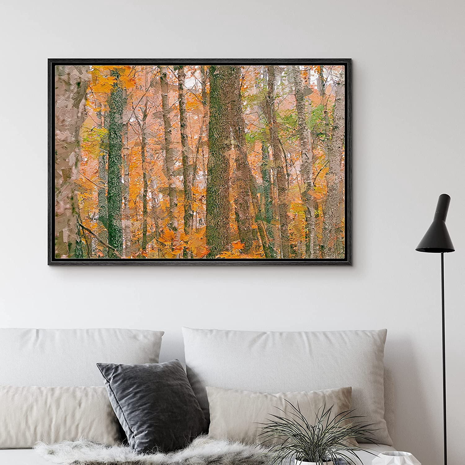 PixonSign Framed Canvas Print Wall Art Forest Trees with Orange Leaves ...