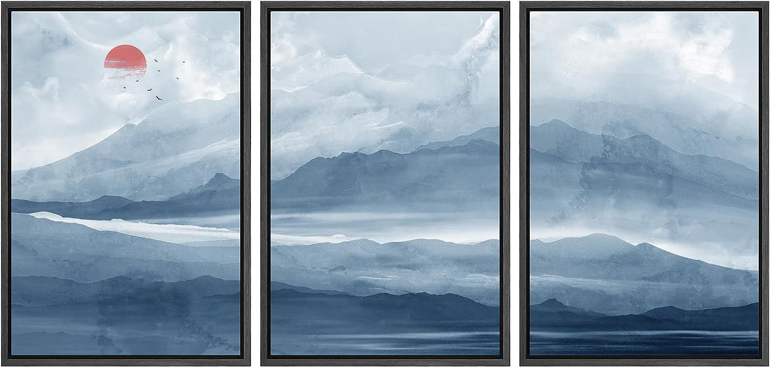 PixonSign Framed Canvas Print Wall Art Geometric Blue Snowy Mountain ...