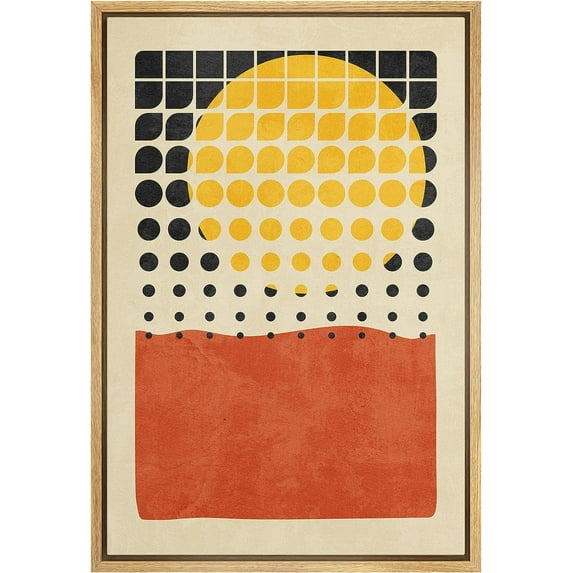PixonSign Framed Canvas Print Wall Art Geometric Dot Pattern Grid Sunlight Mid-Century Modern Abstract Shapes Modern Art Illustrations Boho Decorative Colorful Multicolor - 24"x36" Natural