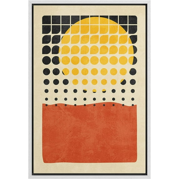 PixonSign Framed Canvas Print Wall Art Geometric Dot Pattern Grid Sunlight Mid-Century Modern Abstract Shapes Modern Art Illustrations Boho Decorative Colorful Multicolor - 24"x36" White