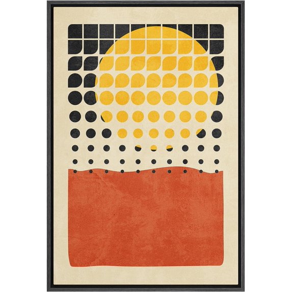 PixonSign Framed Canvas Print Wall Art Geometric Dot Pattern Grid Sunlight Mid-Century Modern Abstract Shapes Modern Art Illustrations Boho Decorative Colorful Multicolor - 16"x24" Black