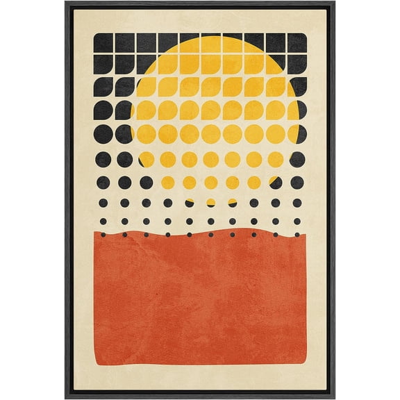 PixonSign Framed Canvas Print Wall Art Geometric Dot Pattern Grid Sunlight Mid-Century Modern Abstract Shapes Modern Art Illustrations Boho Decorative Colorful Multicolor - 16"x24" Black