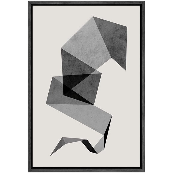 PixonSign Framed Canvas Print Wall Art Geometric Mid-Century Gray Black Line Pattern Abstract Shapes Illustrations Modern Art Decorative Minimal for Living Room, Bedroom, Office - 24"x36" Black