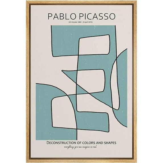 PixonSign Framed Canvas Print Wall Art Geometric Mid-Century Line Picasso Abstract Shapes Illustrations Modern Art Decorative Minimal Relax/Calm for Living Room, Bedroom, Office - 16"x24" NATURAL