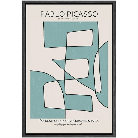 PixonSign Framed Canvas Print Wall Art Geometric Mid-Century Line Picasso Abstract Shapes Illustrations Modern Art Decorative Minimal Relax/Calm for Living Room, Bedroom, Office - 16"x24" BLACK