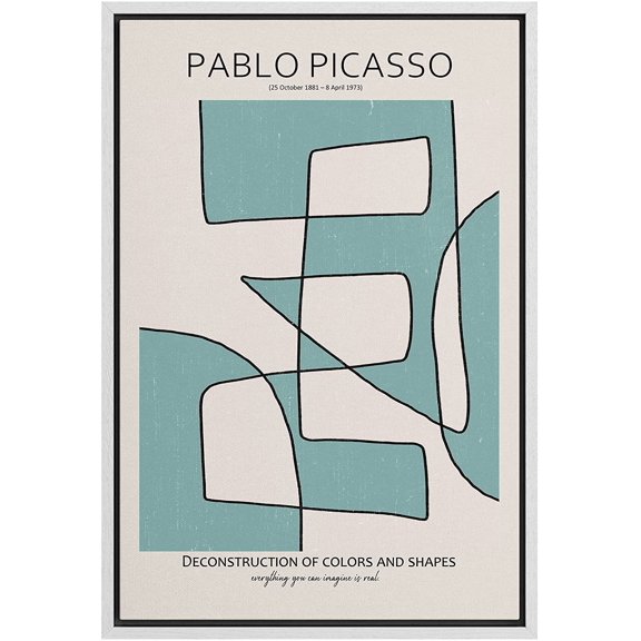 PixonSign Framed Canvas Print Wall Art Geometric Mid-Century Line Picasso Abstract Shapes Illustrations Modern Art Decorative Minimal Relax/Calm for Living Room, Bedroom, Office - 24"x36" WHITE