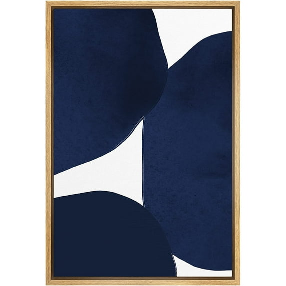 PixonSign Framed Canvas Print Wall Art Geometric Pastel Navy Blue Vintage Circle Collage Abstract Shapes Illustrations Modern Art Decorative Minimal for Living Room, Bedroom, Office - 16"x24" NATURAL