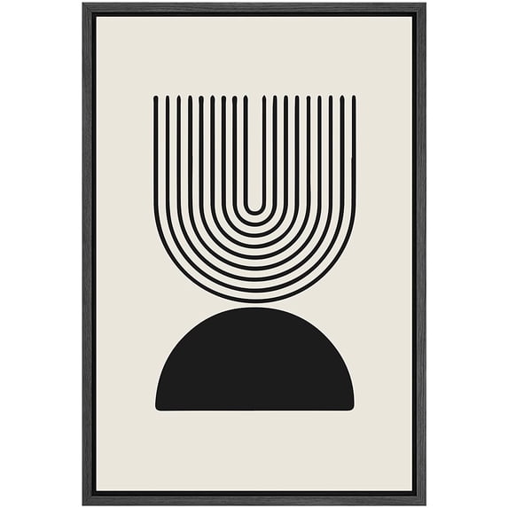 PixonSign Framed Canvas Print Wall Art Geometric Striped Wave Arch Dark Polygon Duo Abstract Shapes Illustrations Modern Art Boho Decorative Chic for Living Room, Bedroom, Office - 16"x24" BLACK