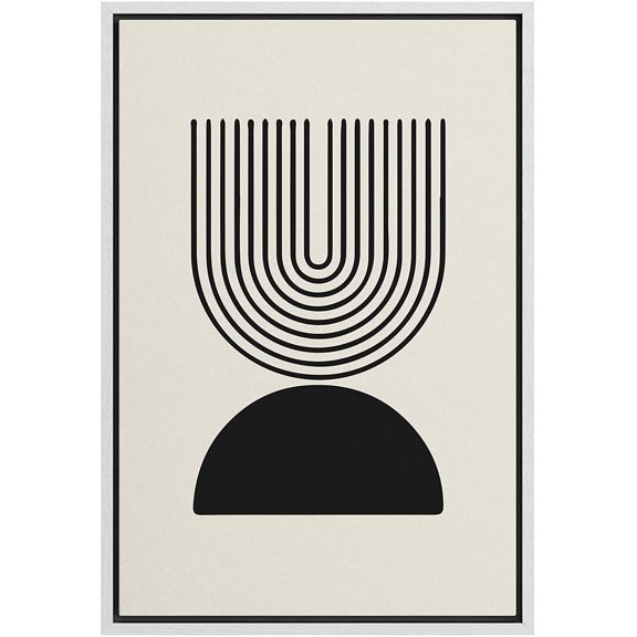 PixonSign Framed Canvas Print Wall Art Geometric Striped Wave Arch Dark Polygon Duo Abstract Shapes Illustrations Modern Art Boho Decorative Chic for Living Room, Bedroom, Office - 16"x24" WHITE