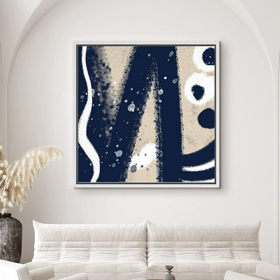 PixonSign Framed Canvas Print Wall Art Geometric Tribal Dots & Curves Abstract Shapes Illustrations Modern Art Chic Colorful Blue Ultra for Living Room, Bedroom, Office - 24"x24" White