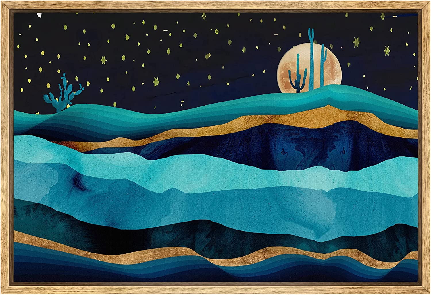 PixonSign Framed Canvas Print Wall Art Gold Teal Moon Marble Mountain ...