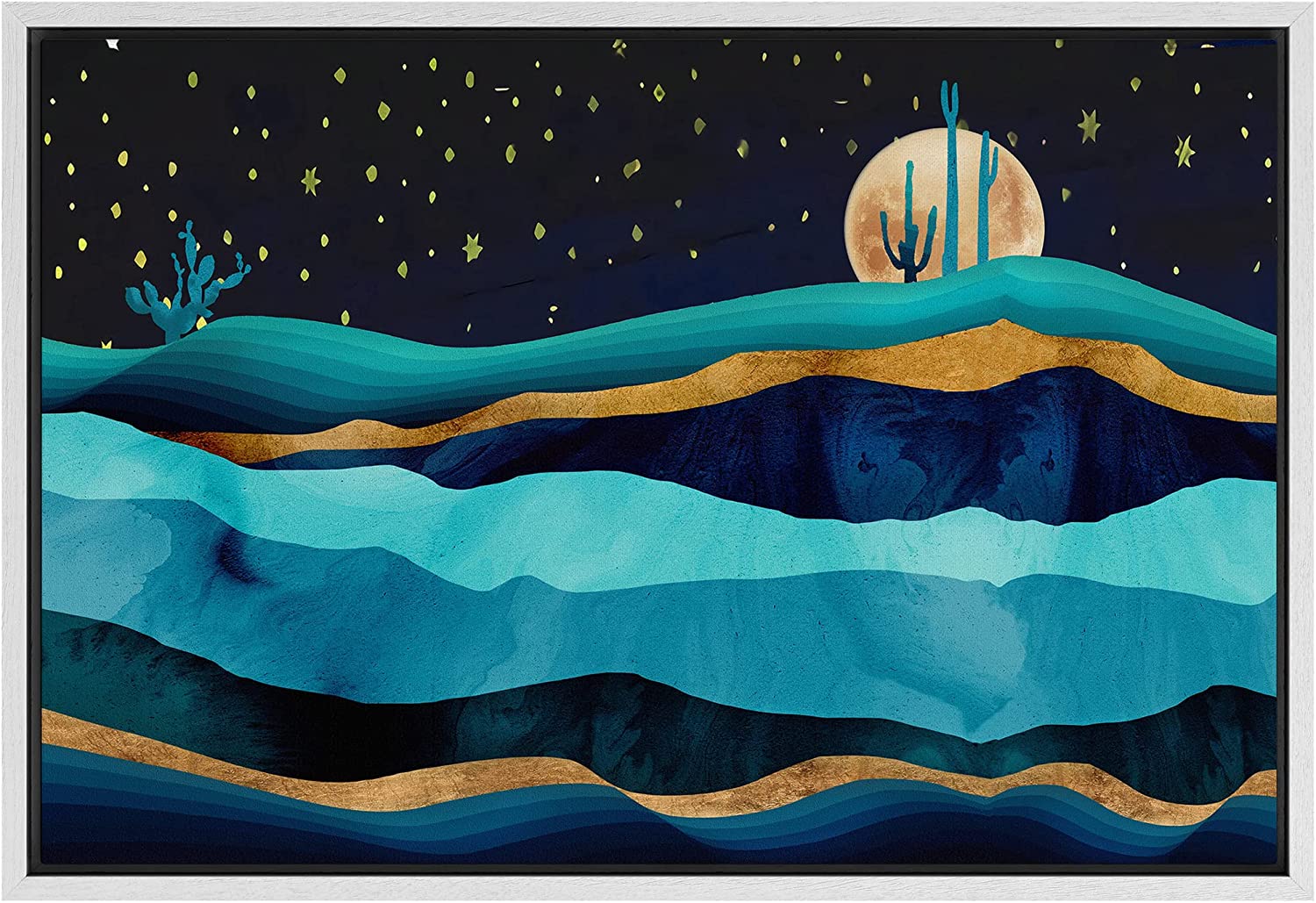 PixonSign Framed Canvas Print Wall Art Gold Teal Moon Marble Mountain ...