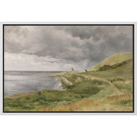 PixonSign Framed Canvas Print Wall Art Green Mountain Range Stormy Landscape Nature Wilderness Illustrations Fine Art Farmhouse Floral Botanical Calm/Relax Cozy for Bedroom - 24"x36" White