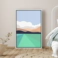 thumbnail image 1 of PixonSign Framed Canvas Print Wall Art Green Sea Under Mountains Geometric Shapes Illustrations Modern Art Rustic Portrait Relax/Calm Multicolor Boho Decor for Living Room, Bedroom - 16"x24" White, 1 of 5