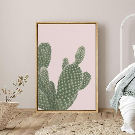 PixonSign Framed Canvas Print Wall Art Green Spiked Desert Cactus Botanical Flower Photography Modern Art Glam Closeup Colorful Multicolor Ultra for Living Room, Bedroom, Office - 16"x24" Natural