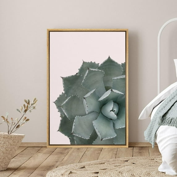 PixonSign Framed Canvas Print Wall Art Green Zebra Succulent Botanical Flower Photography Modern Art Glam Closeup Colorful Multicolor Ultra for Living Room, Bedroom, Office - 24"x36" Natural