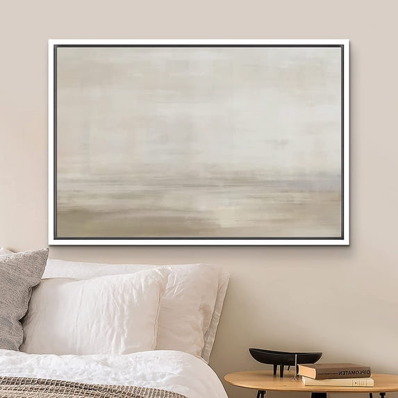 PixonSign Framed Canvas Print Wall Art Grunge Pastel Brown Watercolor Vista Abstract Shapes Illustrations Modern Art Decorative Minimal Relax/Calm for Living Room, Bedroom, Office - 16"x24" White