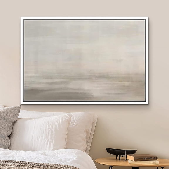 PixonSign Framed Canvas Print Wall Art Grunge Pastel Gray Sky Landscape Abstract Shapes Illustrations Modern Art Decorative Minimal Relax/Calm for Living Room, Bedroom, Office - 16"x24" White