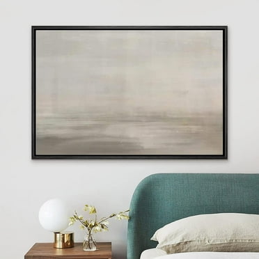 PixonSign Framed Canvas Print Wall Art Grunge Pastel Gray Sky Landscape Abstract Shapes Illustrations Modern Art Decorative Minimal Relax/Calm for Living Room, Bedroom, Office - 16"x24" Black