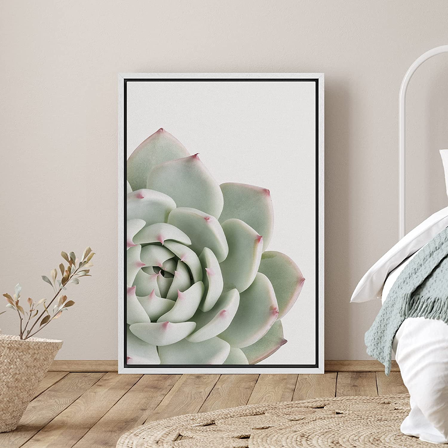 PixonSign Framed Canvas Print Wall Art Half of White Rose Succulent ...