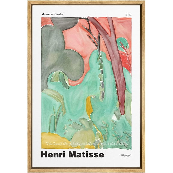 PixonSign Framed Canvas Print Wall Art Henri Matisse Moroccan Garden Watercolor Pastel Classic Vintage Illustrations Fine Art Decorative Multicolor for Living Room, Bedroom, Office - 16"x24" NATURAL