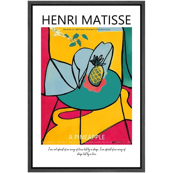 PixonSign Framed Canvas Print Wall Art Henri Matisse Pineapple Geometric Watercolor Classic Vintage Illustrations Fine Art Decorative Multicolor for Living Room, Bedroom, Office - 24"x36" BLACK