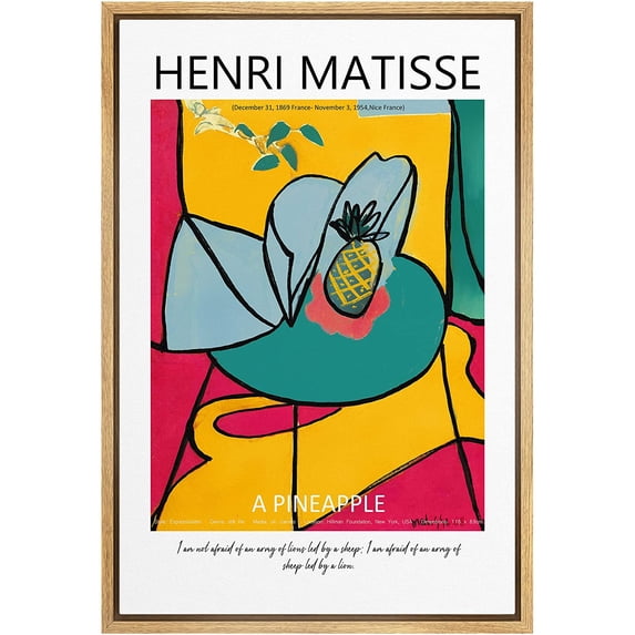 PixonSign Framed Canvas Print Wall Art Henri Matisse Pineapple Geometric Watercolor Classic Vintage Illustrations Fine Art Decorative Multicolor for Living Room, Bedroom, Office - 24"x36" NATURAL