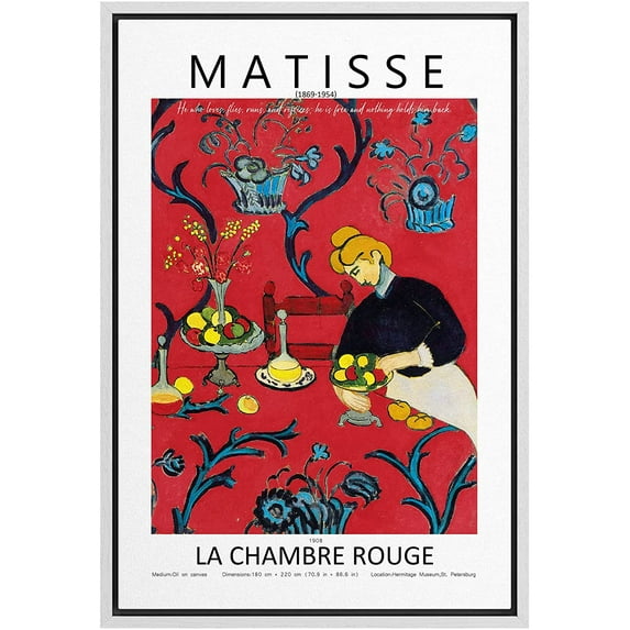 PixonSign Framed Canvas Print Wall Art Henri Matisse The Red Flower Room Nature Wilderness Illustrations Fine Art Rustic Scenic Relax/Calm Colorful for Living Room, Bedroom, Office - 16"x24" White