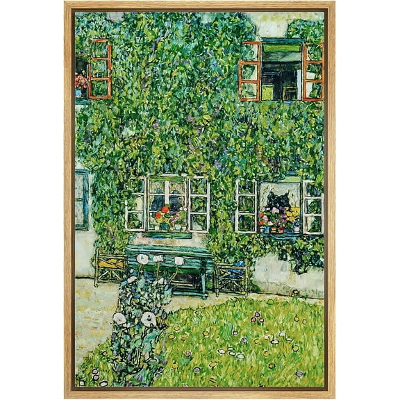PixonSign Framed Canvas Print Wall Art House in Weissenbach II by Gustav Klimt Nature Wilderness Illustrations Retro Decorative Floral Botanical Minimal Calm/Relax/Cozy Fine Art - 16"x24" Natural
