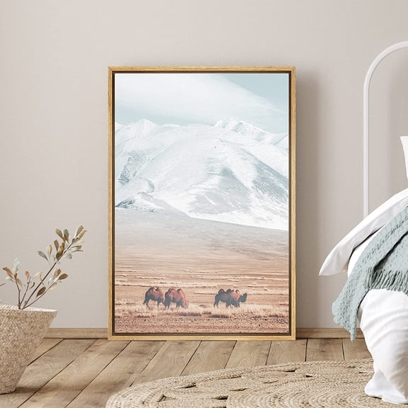 PixonSign Framed Canvas Print Wall Art Humpback Camels in Red Canyon Nature Wilderness Photography Realism Contemporary Landscape Colorful Pastel for Living Room, Bedroom, Office - 24"x36" Natural