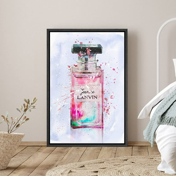 PixonSign Framed Canvas Print Wall Art Inkblot French Perfume Bottle Decorative Brushstroke Illustrations Modern Art Glam Multicolor Ultra for Living Room, Bedroom, Office - 24"x36" Black