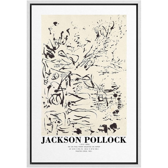 PixonSign Framed Canvas Print Wall Art Jackson Pollock Ink Rice Paper Sketch Abstract Shapes Illustrations Fine Art Decorative Minimalist Relax/Calm for Living Room, Bedroom, Office - 24"x36" White