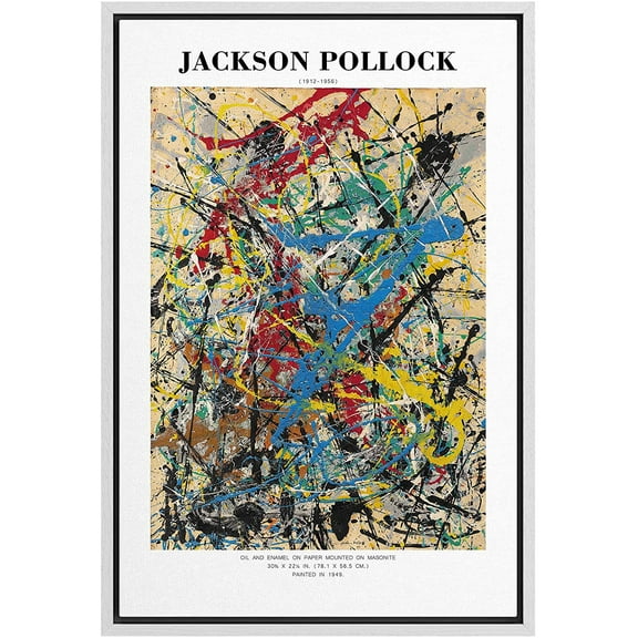 PixonSign Framed Canvas Print Wall Art Jackson Pollock Vibrant Paint Strokes Abstract Shapes Illustrations Fine Art Decorative Minimalist Relax/Calm for Living Room, Bedroom, Office - 16"x24" White