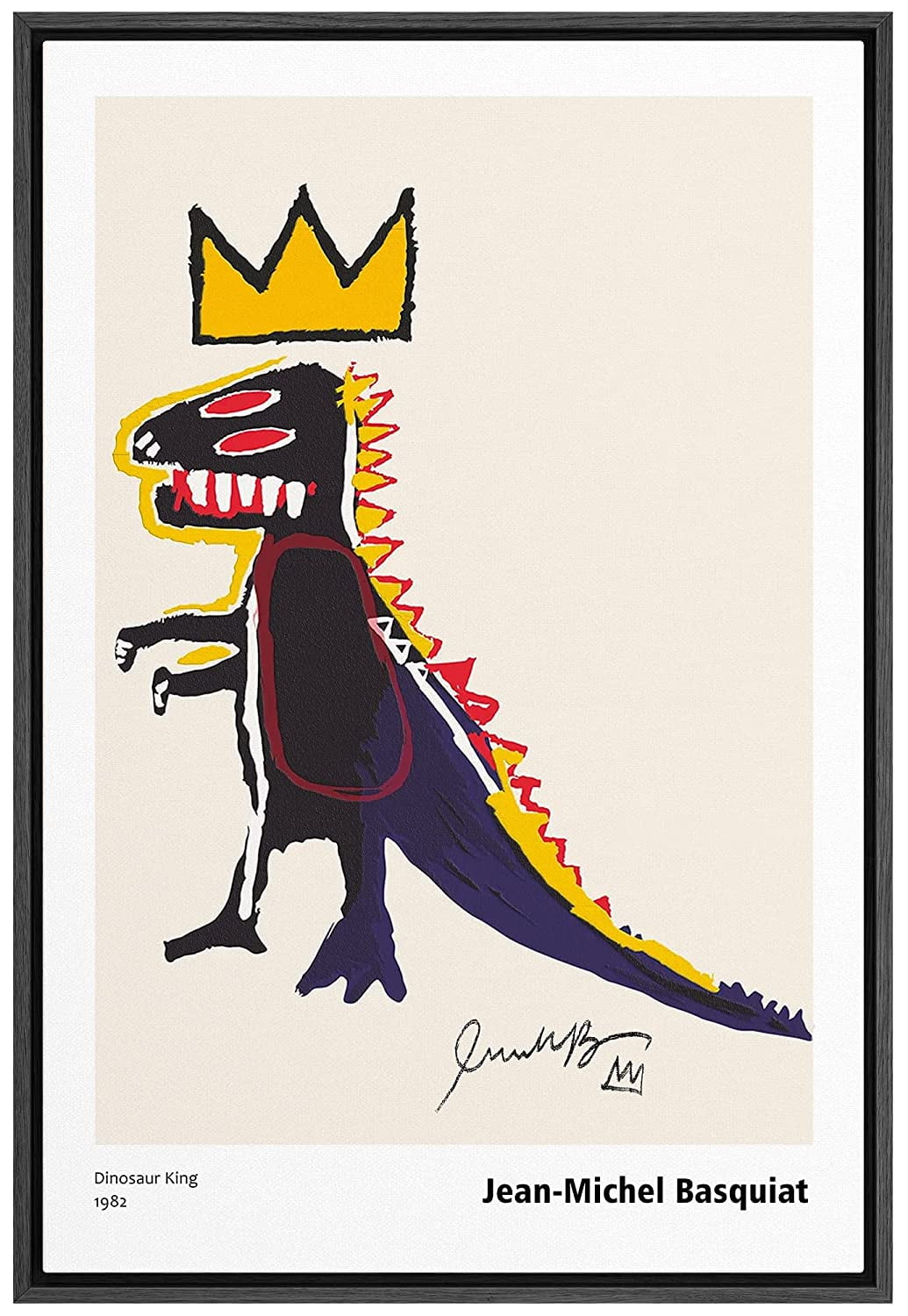 Jean-Michel Basquiat Dinosaur King Geometric Framed Canvas Print