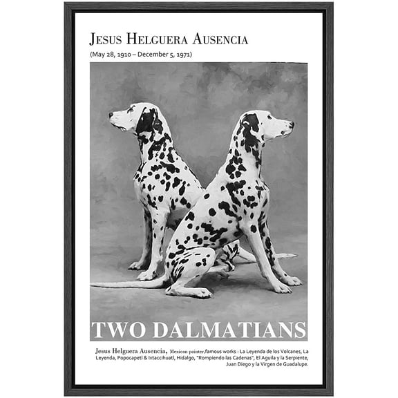 PixonSign Framed Canvas Print Wall Art Jesus Ausencia Watercolor Pastel Dalmatian Dogs Classic Vintage Illustrations Fine Art Decorative Multicolor for Living Room, Bedroom, Office - 16"x24" BLACK