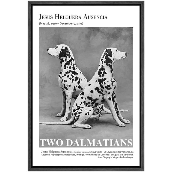 PixonSign Framed Canvas Print Wall Art Jesus Ausencia Watercolor Pastel Dalmatian Dogs Classic Vintage Illustrations Fine Art Decorative Multicolor for Living Room, Bedroom, Office - 24"x36" BLACK