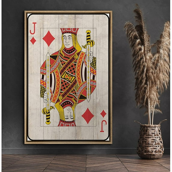 PixonSign Framed Canvas Print Wall Art Joker in Deck of Cards Pop Culture Toys Wood Panels Modern Art Modern Fun Multicolor Warm for Living Room, Bedroom, Office - 24"x36" Natural